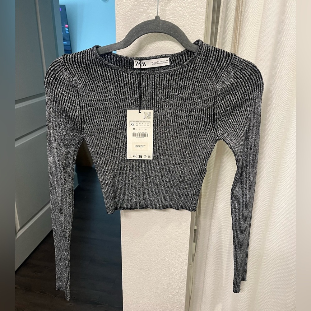 Metallic thread knit crop top